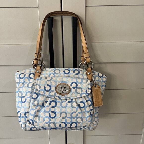 Coach Handbags - Coach Op Art Light Blue, Off White/Cream, L0869-13141, Handbag, purse